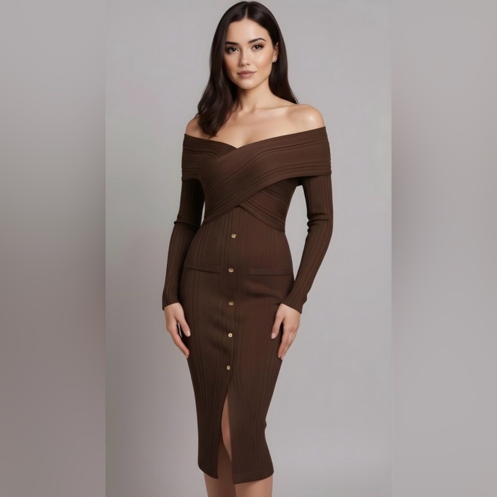 Rivir off shoulder knit dress with buttons